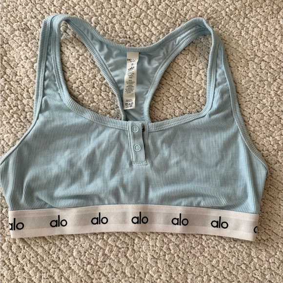 Set of 3 - ALO Yoga Ribbed Icon Racerback Sports Bras  - Blue, Pink, Gray - Picture 9 of 10